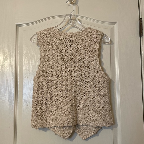 Vintage Express Beige Size XS Crochet Sweater Vest Boho Cottage Classic 90s EUC - Picture 9 of 9